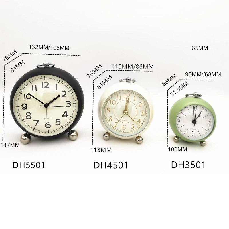 Retro budilica S tihim kazaljkom Satovi s dva zvona Noćna svjetla Dekoracija spavaće sobe Kućni dekor Vintage Antikna prijenosna budilica