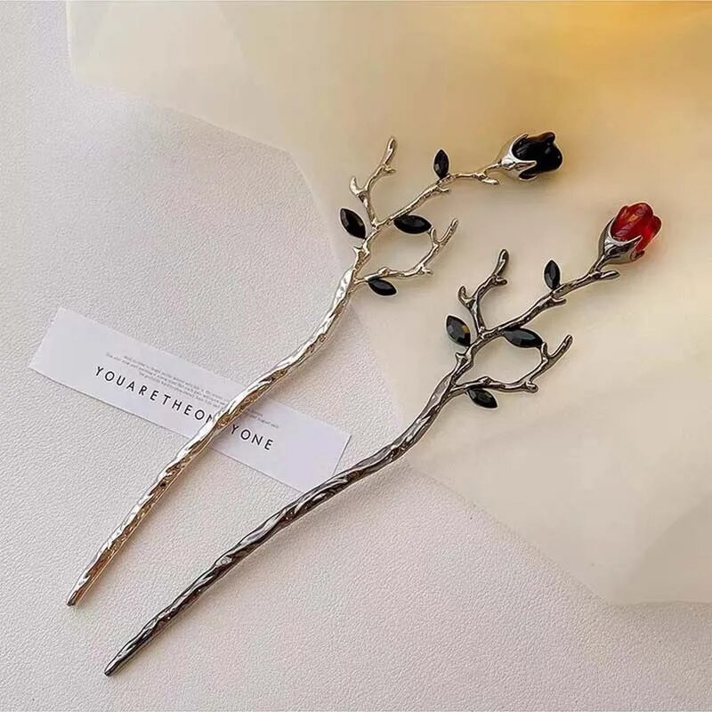 Vintage štapići za kosu s cvijetom ruže za žene Jednostavan metalni mač Zmija Diy Štapići za jelo Ukosnice Alati za oblikovanje frizure Dodaci