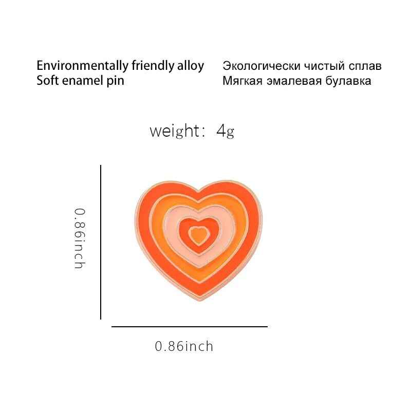 Vikerkaarevärvi südameemailnõelad Kollane punane oranž lilla pross reväär Märgikott Moeehted kingitus sõbrale
