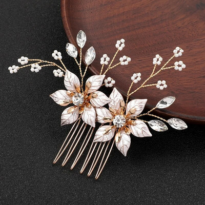 Trake za glavu za mladenke Tijare za žene Zlatni biserni cvijet Trake za kosu Zaručnički ukrasi za glavu Vjenčani dodaci za kosu Noiva nakit