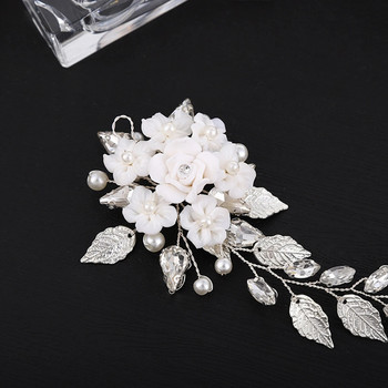 Κόσμημα για τα μαλλιά Νύφη για το γάμο Κοσμήματα Λευκά Λουλούδια Μόδα Πέρλες Χάντρες Τιάρες Καπέλα Eleant Girls Prom Marriage Bijoux
