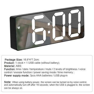 Peegellauakell Nutikas LED-kell Digitaalne USB-äratuse edasilükkamise ekraan Öövalgus Lauaarvuti USB-äratuskell Kodukujundus