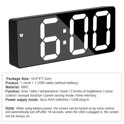 Peegellauakell Nutikas LED-kell Digitaalne USB-äratuse edasilükkamise ekraan Öövalgus Lauaarvuti USB-äratuskell Kodukujundus