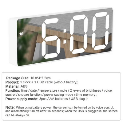 Peegellauakell Nutikas LED-kell Digitaalne USB-äratuse edasilükkamise ekraan Öövalgus Lauaarvuti USB-äratuskell Kodukujundus