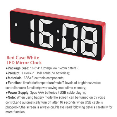 Peegellauakell Nutikas LED-kell Digitaalne USB-äratuse edasilükkamise ekraan Öövalgus Lauaarvuti USB-äratuskell Kodukujundus