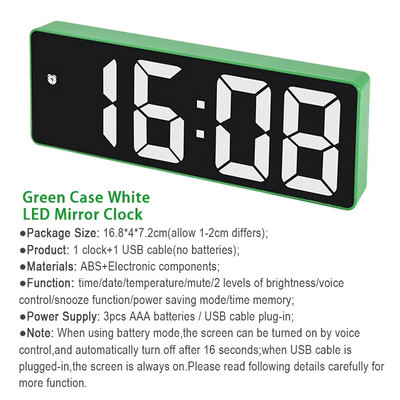 Peegellauakell Nutikas LED-kell Digitaalne USB-äratuse edasilükkamise ekraan Öövalgus Lauaarvuti USB-äratuskell Kodukujundus