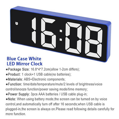 Peegellauakell Nutikas LED-kell Digitaalne USB-äratuse edasilükkamise ekraan Öövalgus Lauaarvuti USB-äratuskell Kodukujundus