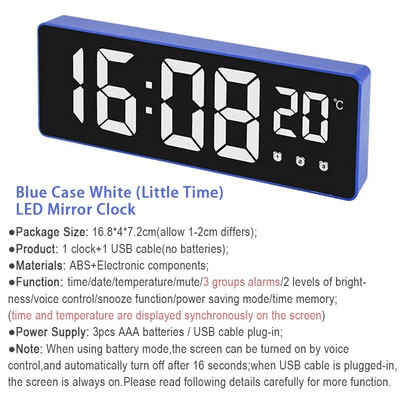 Peegellauakell Nutikas LED-kell Digitaalne USB-äratuse edasilükkamise ekraan Öövalgus Lauaarvuti USB-äratuskell Kodukujundus