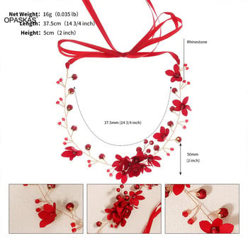 Червена флорална лента за коса Булчински диадеми Дамски цветя Перлена лента за глава Очарование Мъниста Обръч за коса Сватбени аксесоари за коса Бижута Корони за парти