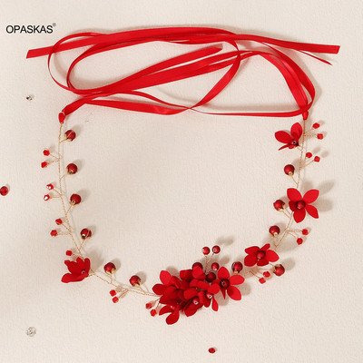 Punased lillelised juuksepaelad pruudi tiaarad naiste lillepärlitest peapael lummuspärlitega juukserõngad pulmajuukseaksessuaarid ehted peokroonid