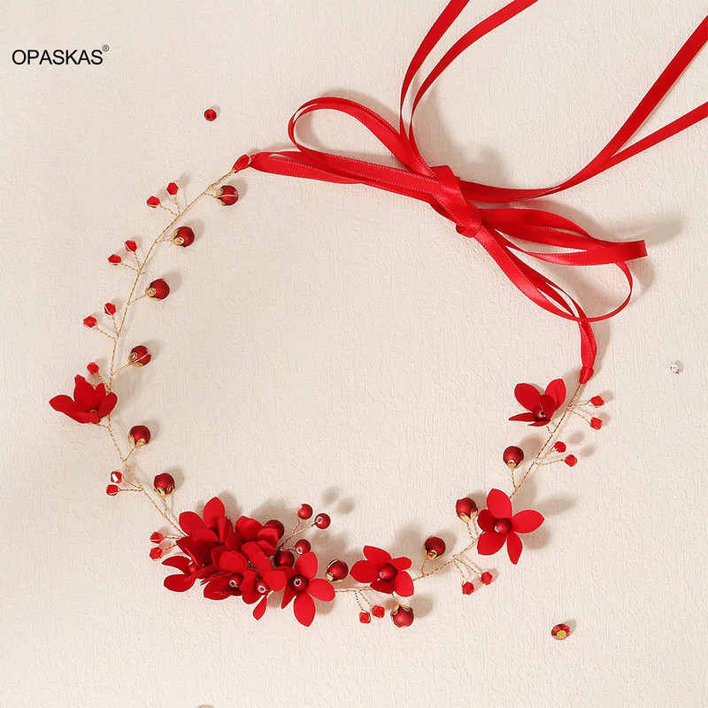 Punased lillelised juuksepaelad pruudi tiaarad naiste lillepärlitest peapael lummuspärlitega juukserõngad pulmajuukseaksessuaarid ehted peokroonid