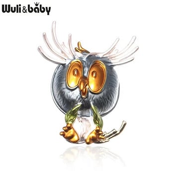 Wuli&baby Lovely Owl Καρφίτσες πουλιών με σμάλτο 3 χρωμάτων Γυναικεία κράμα καφέ γκρι ροζ πουλί Ζώο πάρτι Casual καρφίτσες δώρα