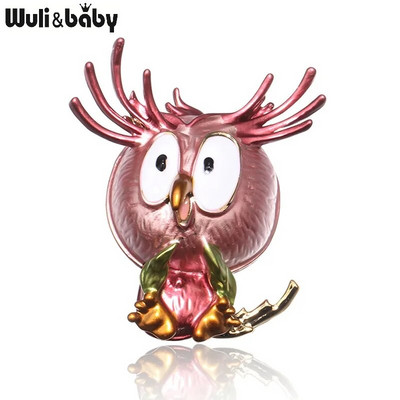 Wuli&baby Lovely Owl 3-värviline emailiga linnuprossid naistele sulam pruun hall roosa lind loomade pidu vabaaja prossinõelad Kingitused