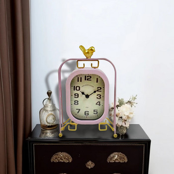 1 ретро метален настолен часовник с птици, подходящ за декорация на работния плот, подаръци за рожден ден и Коледа (батериите не са включени)
