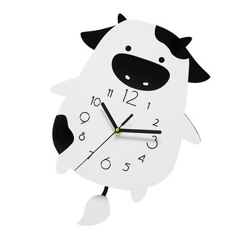 Стенен часовник крава Карикатура Висящ часовник Люлка Творчески детски стенен часовник Работещи часовници за детска стая Офис Училищна спалня