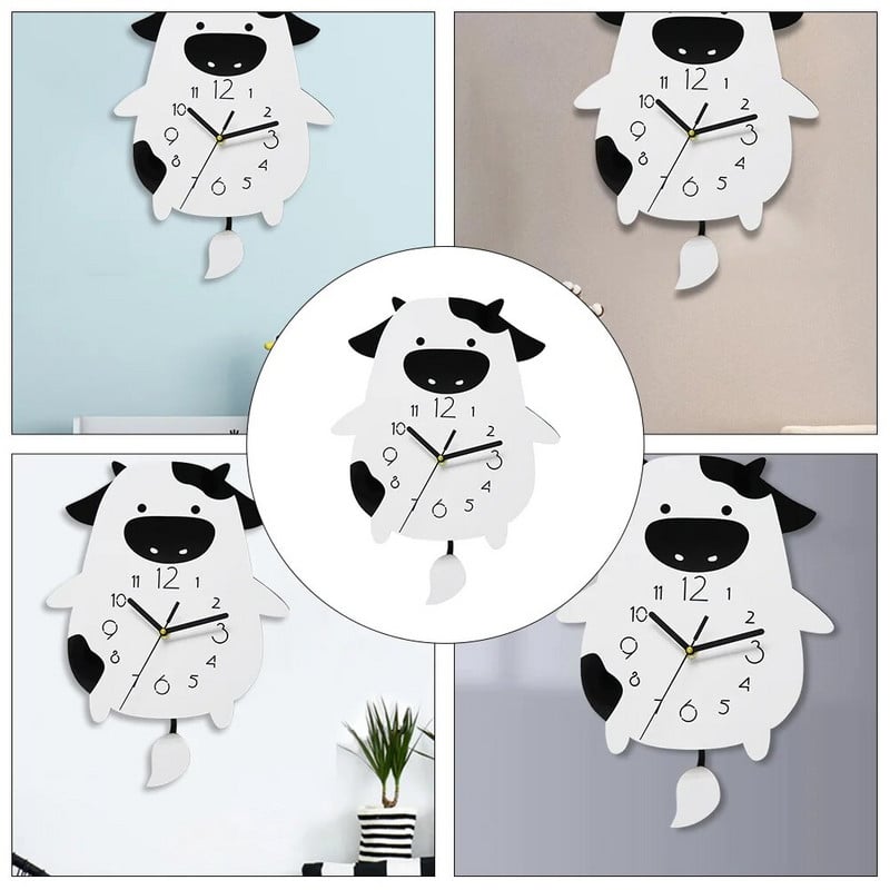 Ρολόι τοίχου αγελάδας Κρεμαστό ρολόι κινουμένων σχεδίων Δημιουργικό παιδικό ρολόι τοίχου Λειτουργικά ρολόγια για παιδικό δωμάτιο γραφείο Σχολείο υπνοδωμάτιο