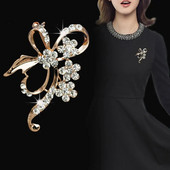 Vibu pross Rhinestone lilledega prossid naistele suur vibusõlme prossinõel Lihtne mood ehe Pulmanõel Korsaali aksessuaarid