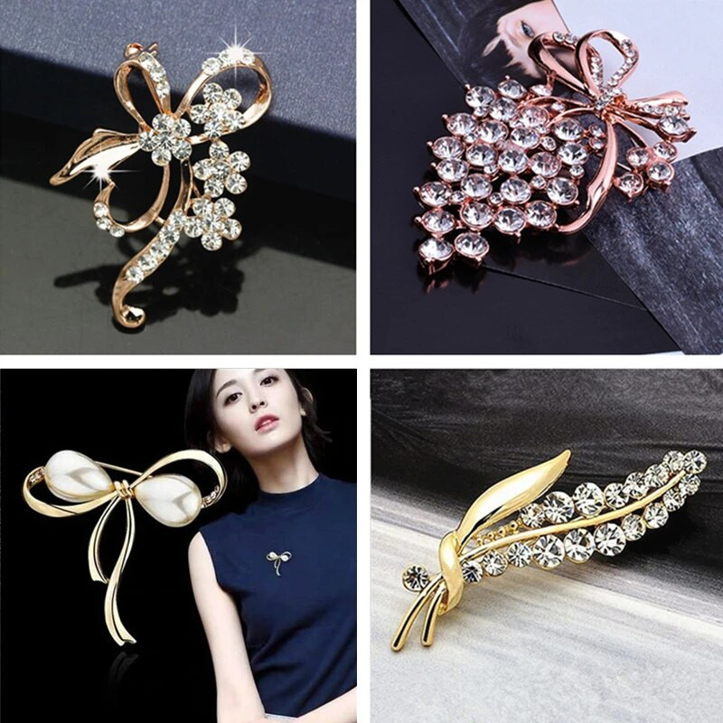 Vibu pross Rhinestone lilledega prossid naistele suur vibusõlme prossinõel Lihtne mood ehe Pulmanõel Korsaali aksessuaarid