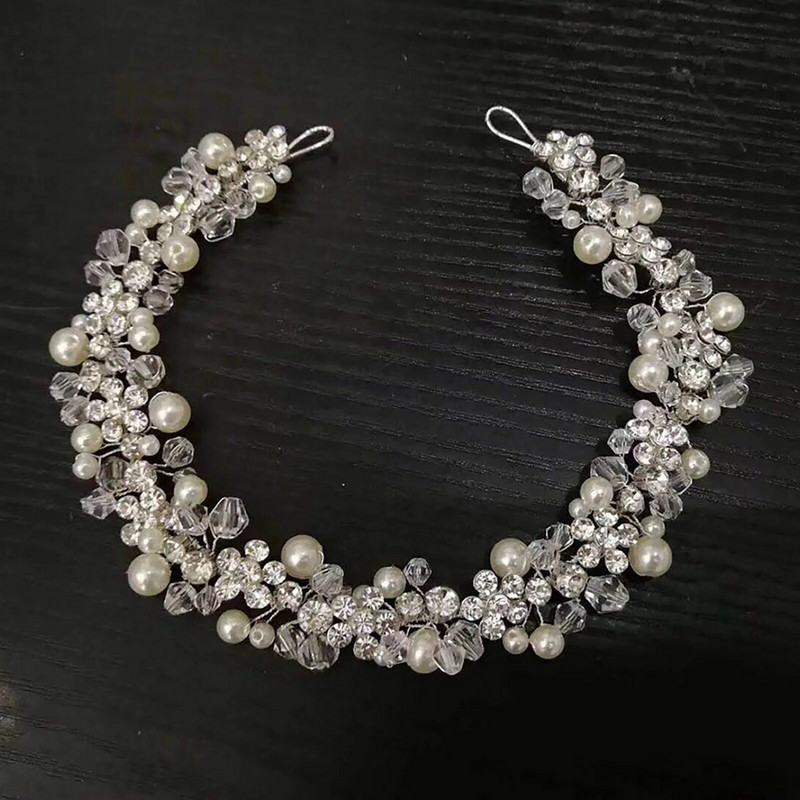 Vestuvių grandinėlė Plaukų juostelė Perlų Tiaras Vestuvinių plaukų papuošalai Mergaičių krištolo plaukų lankelis Mados mergaičių santuokinių plaukų papuošalai