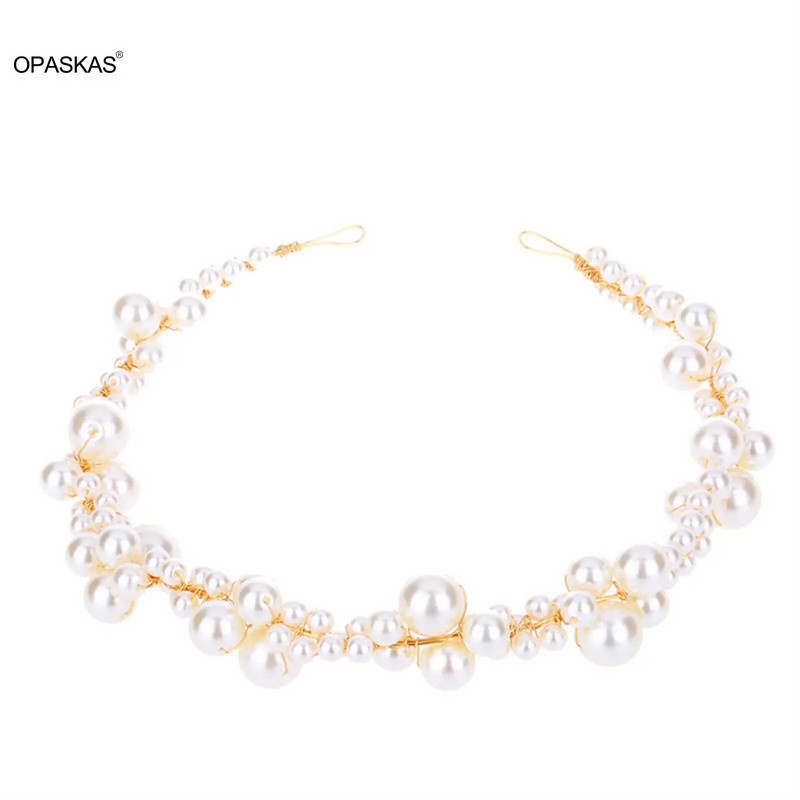 Modna traka za kosu Biserni vjenčani dodaci za kosu za žene Zlatne trake za glavu od legure Tijare za mladenku Obruč za kosu Nakit za kosu za mladenku Kruna