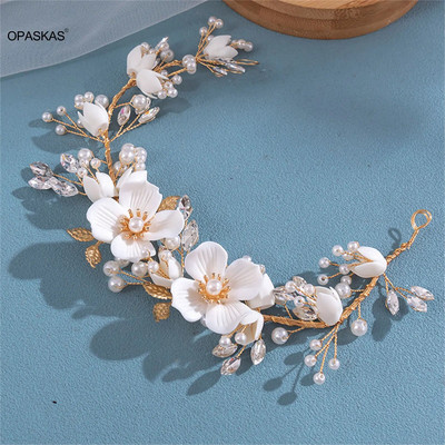 Flower Hairband Pearl Tiaras Αξεσουάρ για τα μαλλιά του γάμου Μόδα Χρυσή στεφάνη για τα μαλλιά Νυφικές κορδέλες Μπάνκετ Noiva Hair Jewelry