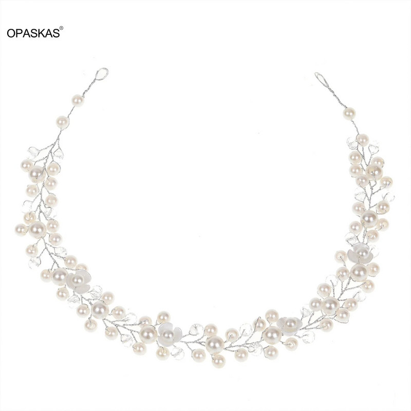 Kāzu pērļu matu lente Kāzu matu aksesuāri Modes sieviešu galvas lentes Tiāras krelles ziedu matu rotaslietas Vienkārša izlaiduma galvas rota