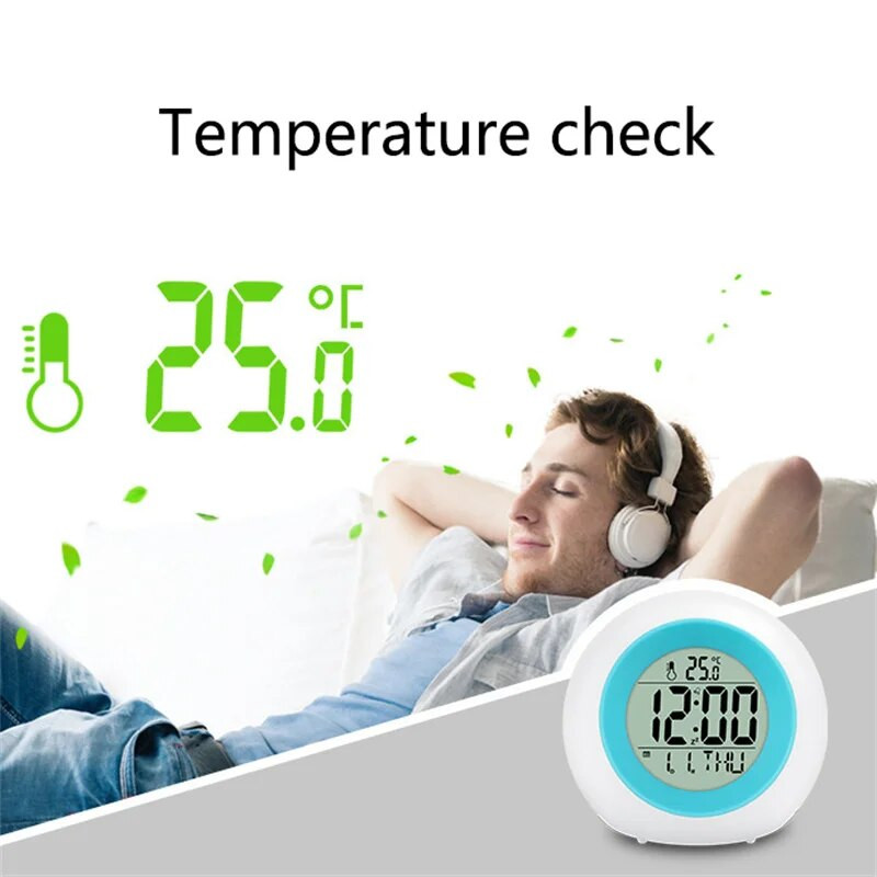 Laste digitaalsed äratuskellad, 7 värvi LED-muutus, öövalgus, sfääriline puutetundlik juhtseade Äratus elektrooniline kell Lastekell Kingitused