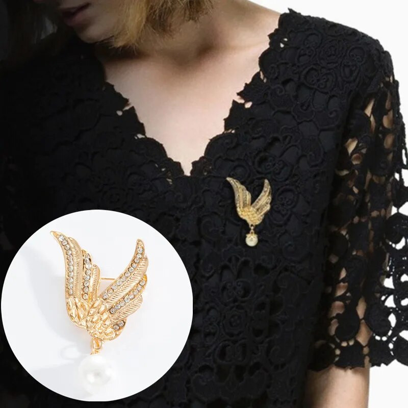 Fashion Retro Angel Wings Καρφίτσα απομίμηση καρφίτσας Pearl Ανδρικό σήμα καρφίτσες πέτο μετάλλιο γυναικείο πουκάμισο γιακά Ρούχα και αξεσουάρ