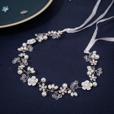 Traka za kosu za vjenčanje Biserni nakit za kosu Ručno izrađene perle od cvijeća Trake za glavu s vrpcom Elegantne svadbene tijare Nakit za glavu Darovi za vjenčanje