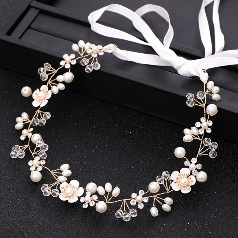 Traka za kosu za vjenčanje Biserni nakit za kosu Ručno izrađene perle od cvijeća Trake za glavu s vrpcom Elegantne svadbene tijare Nakit za glavu Darovi za vjenčanje