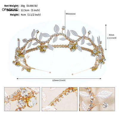 Kuldne juuksepael Juuksenõel Pulmajuukseaksessuaarid Sädelevad Rhinestone`i Pärlid Juukserõngas Pruudikroon Tiaara Peoehted Tüdrukutele