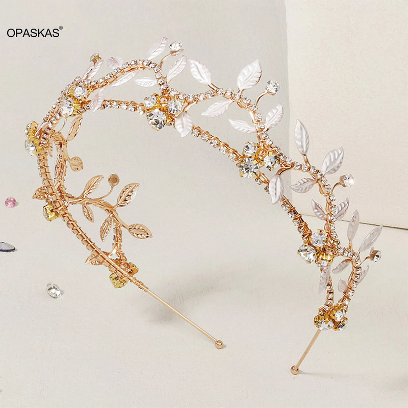 Kuldne juuksepael Juuksenõel Pulmajuukseaksessuaarid Sädelevad Rhinestone`i Pärlid Juukserõngas Pruudikroon Tiaara Peoehted Tüdrukutele