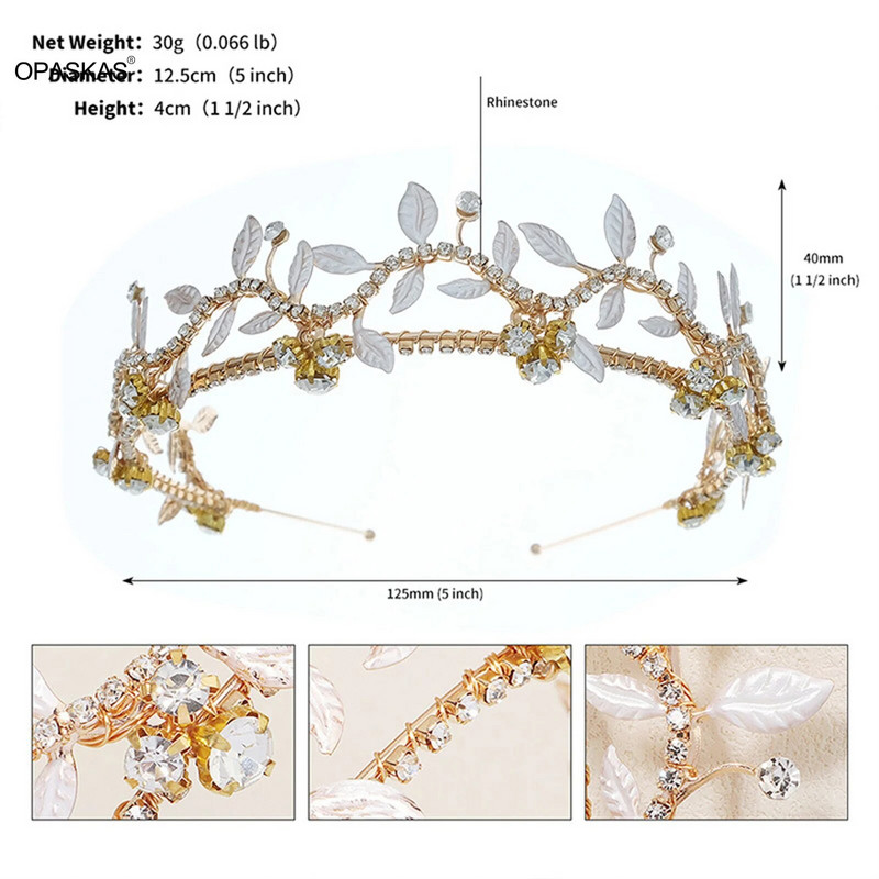 Kuldne juuksepael Juuksenõel Pulmajuukseaksessuaarid Sädelevad Rhinestone`i Pärlid Juukserõngas Pruudikroon Tiaara Peoehted Tüdrukutele