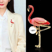 Flamingo prossid Imitatsioonipärlid Linn Pross Pins Email Ainmal Prossid Naistele Tüdrukutele Igapäevane Sall Ülikond Ehe Kingitus