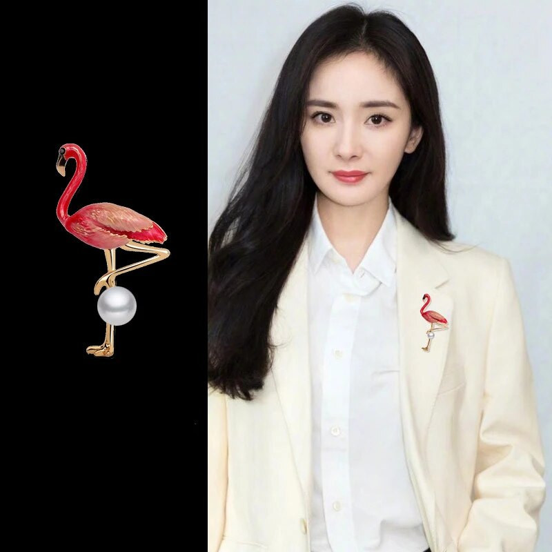Flamingo prossid Imitatsioonipärlid Linn Pross Pins Email Ainmal Prossid Naistele Tüdrukutele Igapäevane Sall Ülikond Ehe Kingitus