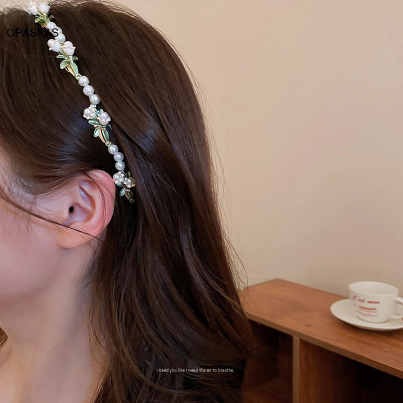 Cvjetna traka za kosu Tijare za mladenke Nakit za kosu za žene Obruč za kosu s bisernim lišćem Traka za glavu Vjenčani ukrasi za kosu Šarm Nakit za kosu