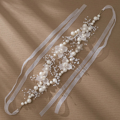 Ziedu matu lente Pērļu mežģīnes Tiaras Skaistumkopšanas Meiteņu Kāzu Aksesuāri Vintage laulības galvas saite ar lenti Kāzu matu rotaslietas