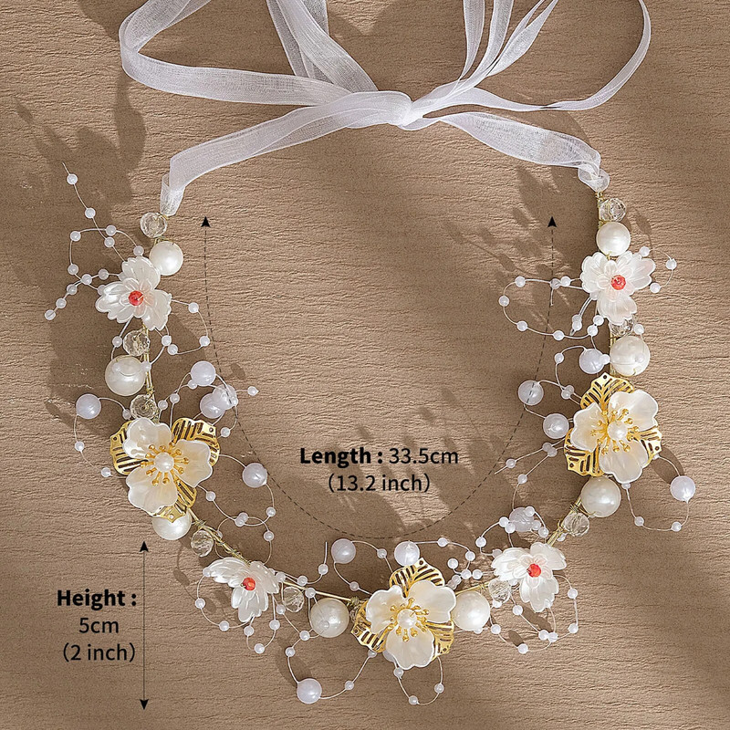 Ziedu matu lente Pērļu mežģīnes Tiaras Skaistumkopšanas Meiteņu Kāzu Aksesuāri Vintage laulības galvas saite ar lenti Kāzu matu rotaslietas