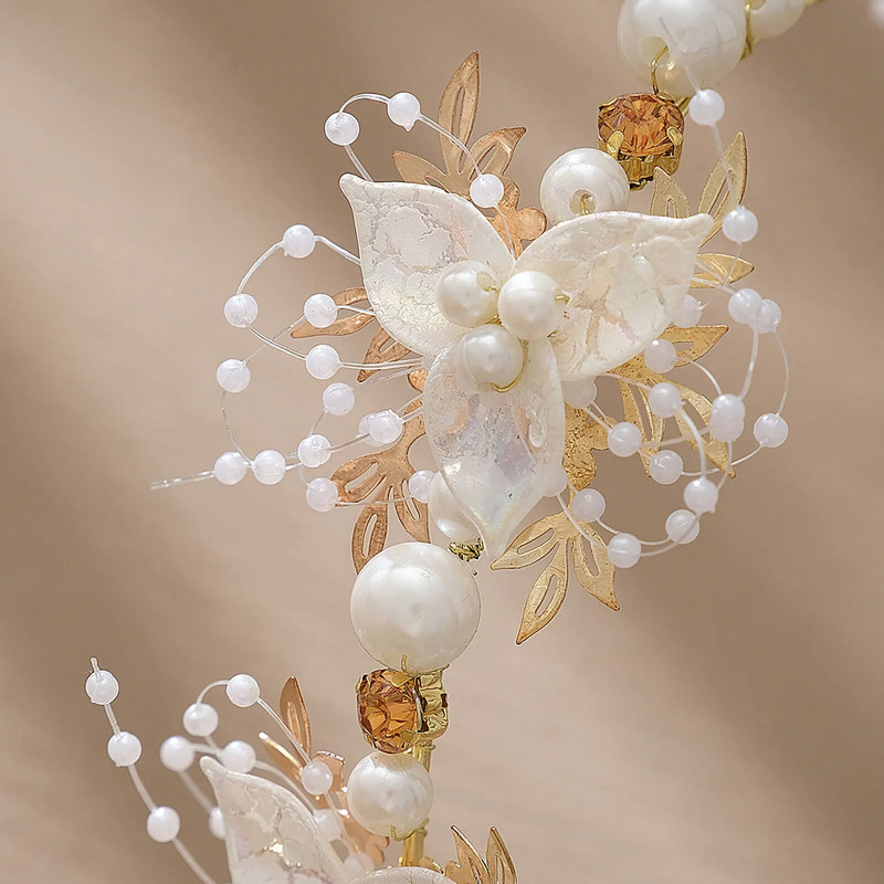 Ziedu matu lente Pērļu mežģīnes Tiaras Skaistumkopšanas Meiteņu Kāzu Aksesuāri Vintage laulības galvas saite ar lenti Kāzu matu rotaslietas