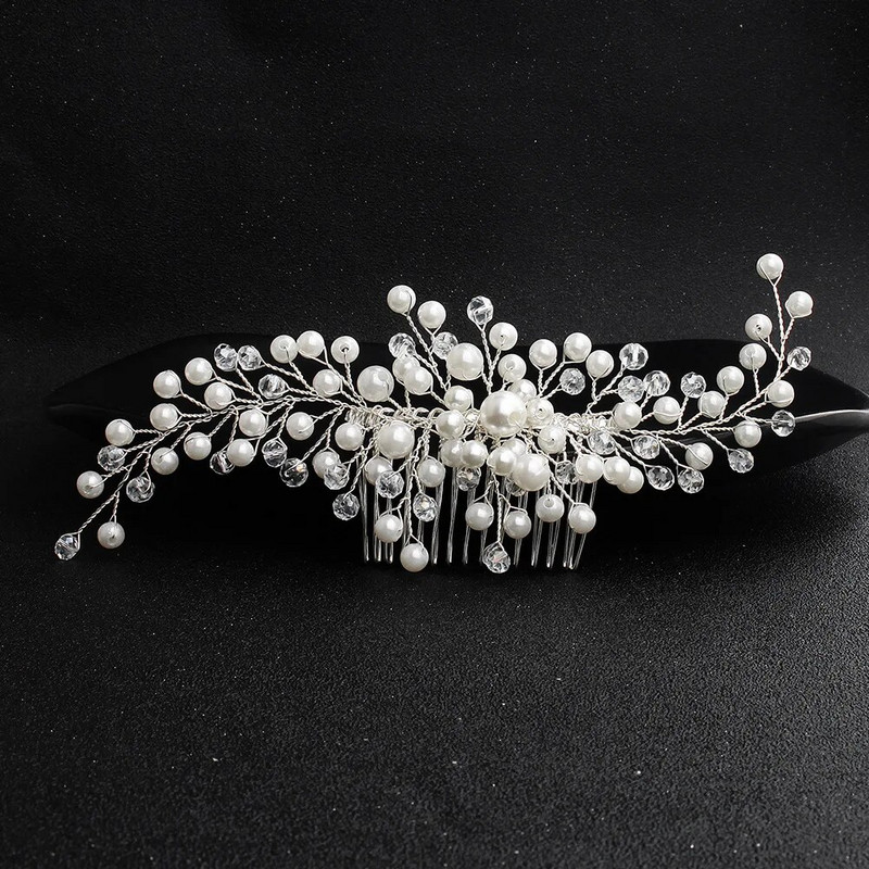 Kvety Perlové Hrebene do Vlasov Šperky Strieborná Farba Krištáľové Sponky Do Vláseniek Nevesta Tiara Nevesta Čelenka Svadobné Doplnky Do Vlasov Pre Ženy