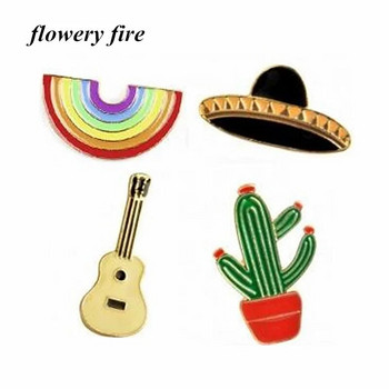 Χαριτωμένο Rainbow Cactus UFO κιθάρα καρφίτσα τζιν μπλούζες καρφίτσα για γυναίκες Μόδα κοσμήματα Cartoon Δημιουργικό γιακά αξεσουάρ Δώρο