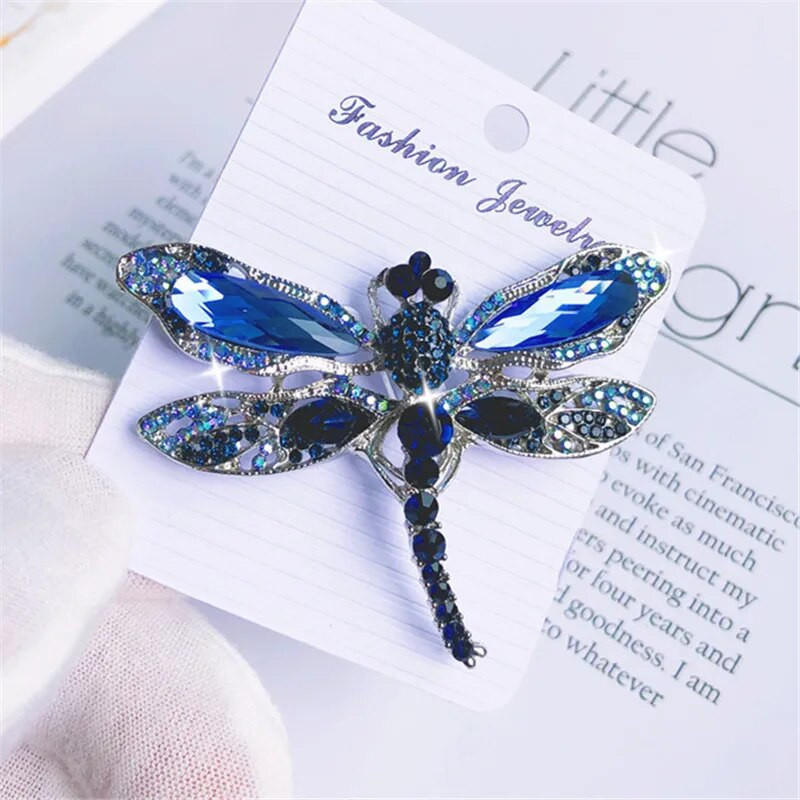 Blue Crystal Dragonfly Prossid Vintage putukate pross Pins Naistele Mood Mantlid Aksessuaarid Loomade Ehted Kingitused Boutonniere