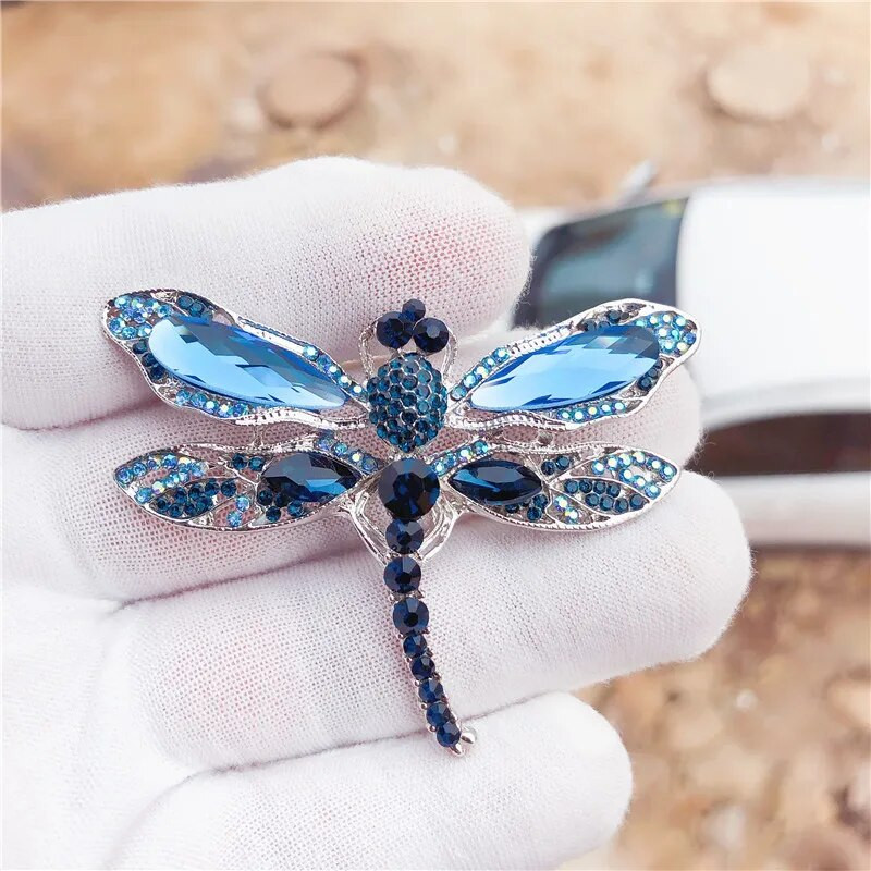 Blue Crystal Dragonfly Prossid Vintage putukate pross Pins Naistele Mood Mantlid Aksessuaarid Loomade Ehted Kingitused Boutonniere