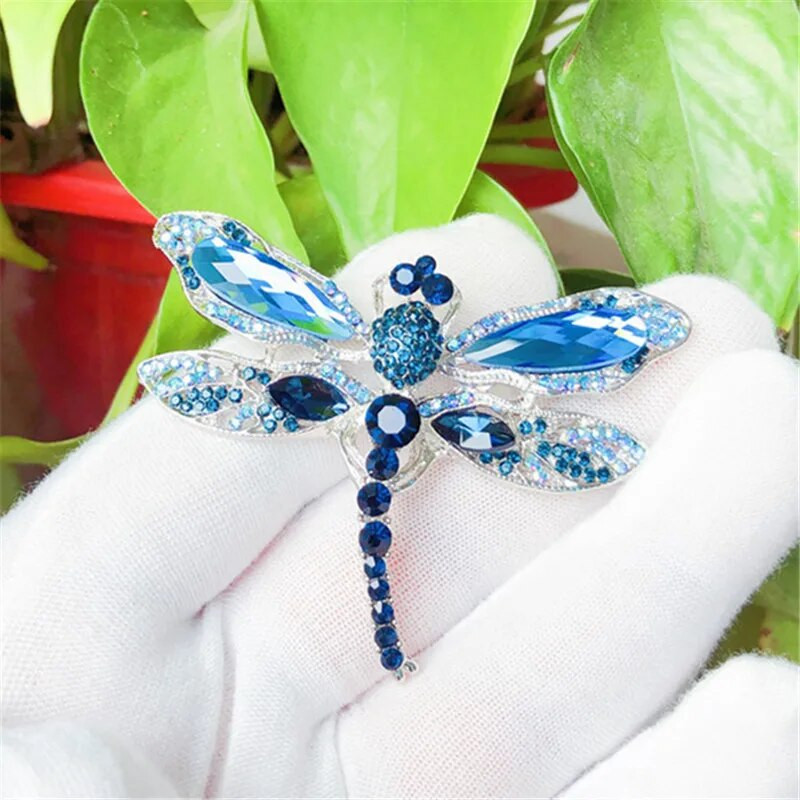 Blue Crystal Dragonfly Prossid Vintage putukate pross Pins Naistele Mood Mantlid Aksessuaarid Loomade Ehted Kingitused Boutonniere