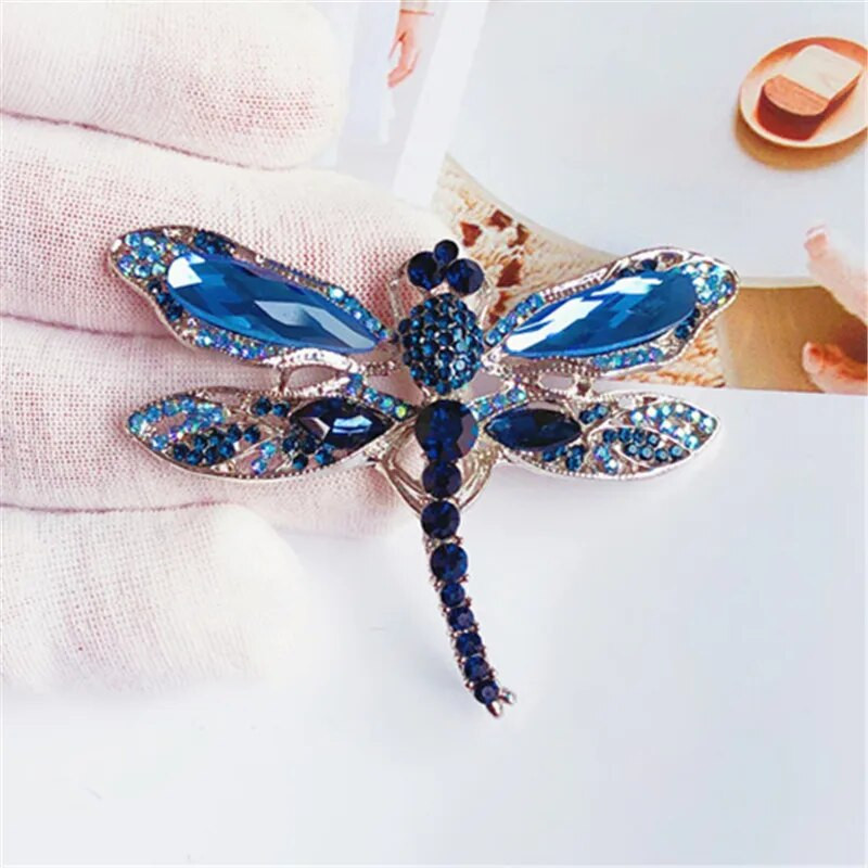 Blue Crystal Dragonfly Prossid Vintage putukate pross Pins Naistele Mood Mantlid Aksessuaarid Loomade Ehted Kingitused Boutonniere