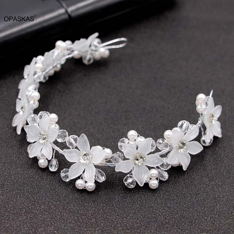 Ακρυλικά λουλουδάτα κορδέλες για τα μαλλιά Τιάρες Αξεσουάρ γάμου για γυναίκες Κρυστάλλινες κορδέλες κεφαλής με χάντρες Πριγκίπισσα Δώρα Queen Crowns