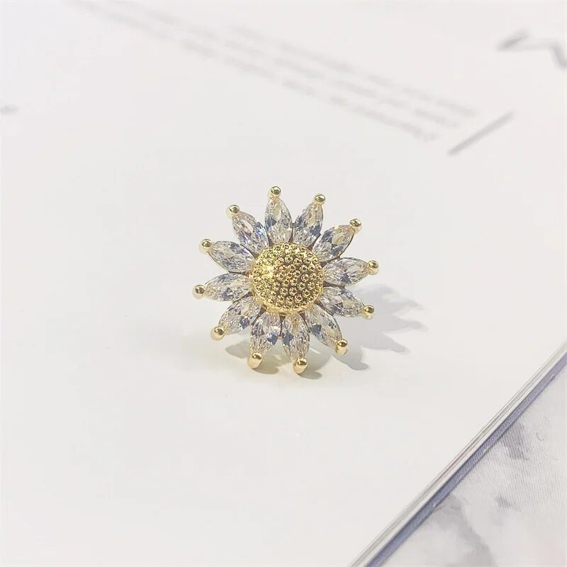 Kristallist päevalillest prossid naistele Metallist peegeldusvastane reväärinõel Lillepross Fikseeritud riidenõelad Kampsun mantel Aksessuaarid Kingitus