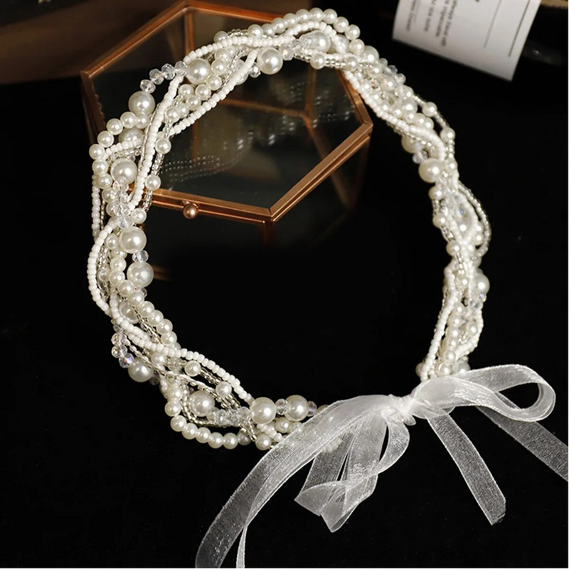 Naiste pärlitest juuksepael Pulmajuukseaksessuaarid Haldjakristallpeapaelad Elegantsed Tüdrukud Tiaarad Printsessi Juukserõngad Abielu Ehted