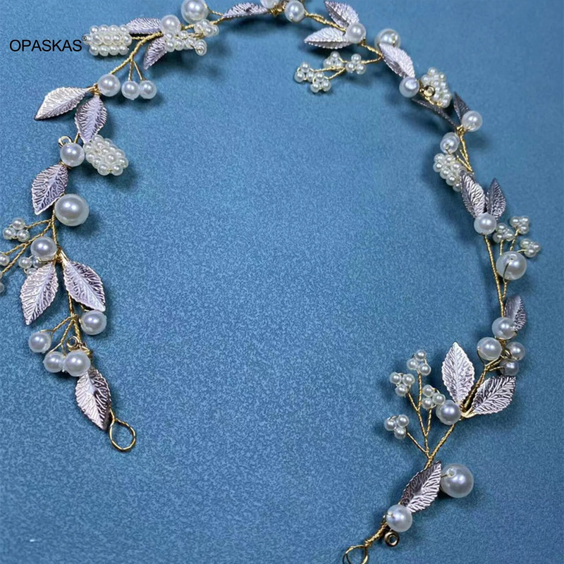 Ženske biserne vrpce za kosu Vjenčane tijare Srebrne boje Traka za glavu od kristalnog lišća Princeza Party Pokrivalo za glavu Mladenka Nakit za kosu Dodaci