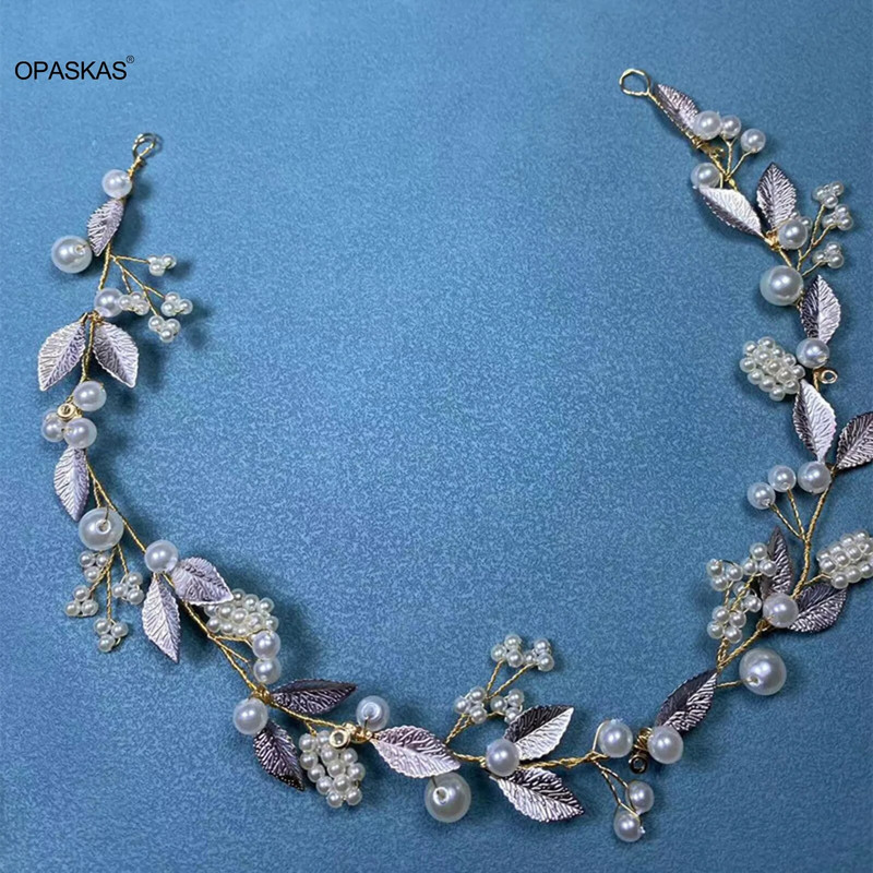 Ženske biserne vrpce za kosu Vjenčane tijare Srebrne boje Traka za glavu od kristalnog lišća Princeza Party Pokrivalo za glavu Mladenka Nakit za kosu Dodaci